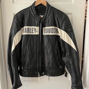 Harley-Davidson Black Leather Jacket with White Panels